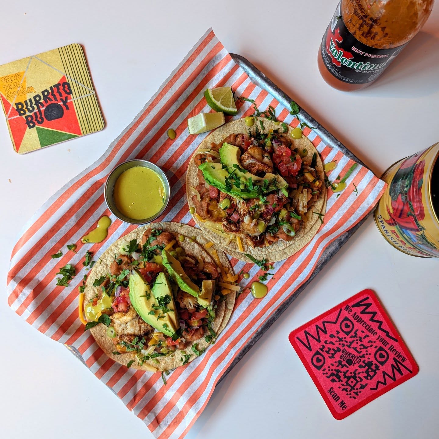 A Burrito Buoy table spread with colourful Mexican street food